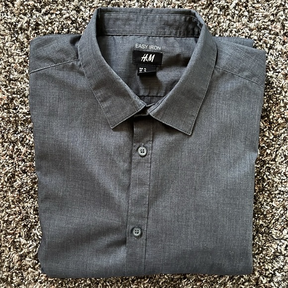 H&M Shirts Nwot Hm Easy Iron Dark Gray Black Button Down Dress